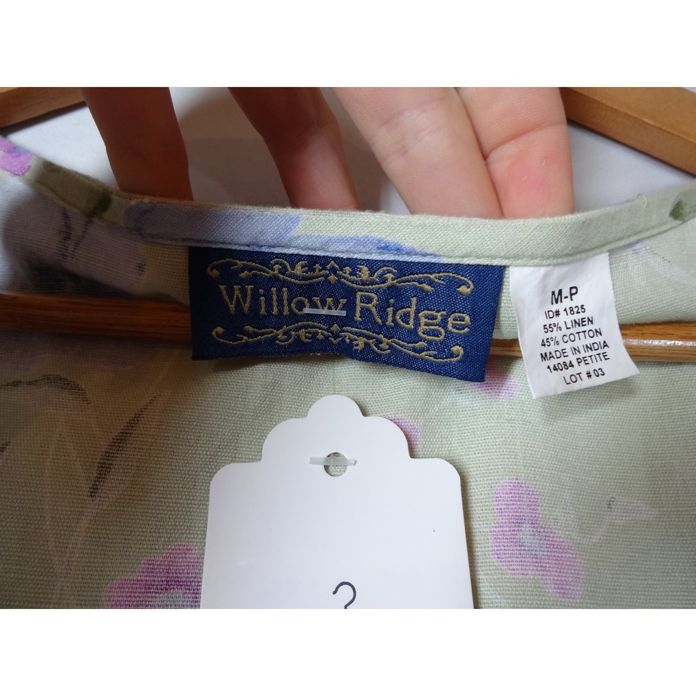 VTG 90s Linen Blend Floral Dress MP Sage Green Pockets Cottage Butter Mom Granny - Picture 7 of 7